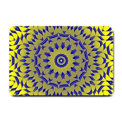 Yellow Blue Gold Mandala Small Doormat  by designworld65