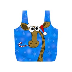 Xmas Giraffe - Blue Full Print Recycle Bags (s)  by Valentinaart