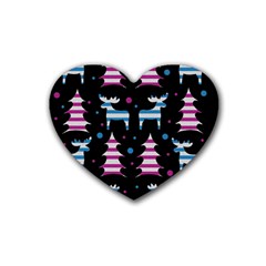 Blue And Pink Reindeer Pattern Heart Coaster (4 Pack)  by Valentinaart