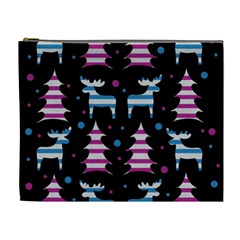 Blue And Pink Reindeer Pattern Cosmetic Bag (xl) by Valentinaart