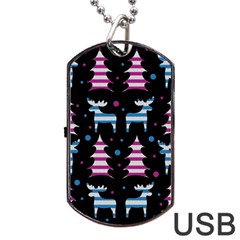 Blue And Pink Reindeer Pattern Dog Tag Usb Flash (two Sides)  by Valentinaart