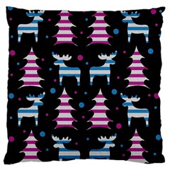 Blue And Pink Reindeer Pattern Large Flano Cushion Case (two Sides) by Valentinaart