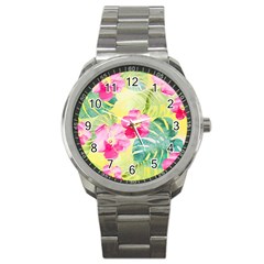 Tropical Dream Hibiscus Pattern Sport Metal Watch by DanaeStudio