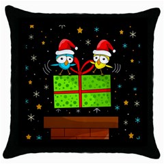 Cute Christmas Birds Throw Pillow Case (black) by Valentinaart