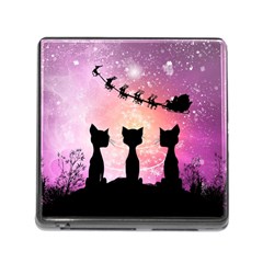 Cats Looking In The Sky At Santa Claus At Night Memory Card Reader (square) by FantasyWorld7