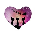 Cats Looking In The Sky At Santa Claus At Night Standard 16  Premium Heart Shape Cushions Front