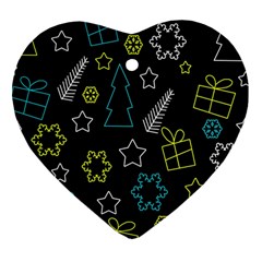 Xmas Pattern - Blue And Yellow Heart Ornament (2 Sides)