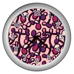 Pink And Purple Pattern Wall Clocks (silver)  by Valentinaart