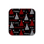 New Year pattern - red Rubber Square Coaster (4 pack)  Front