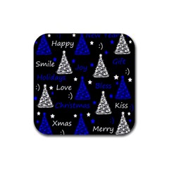 New Year Pattern - Blue Rubber Coaster (square)  by Valentinaart