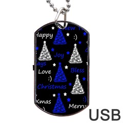 New Year Pattern - Blue Dog Tag Usb Flash (one Side) by Valentinaart