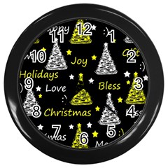 New Year Pattern - Yellow Wall Clocks (black) by Valentinaart