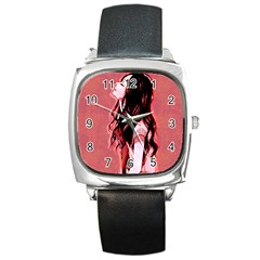 Day Dreaming Anime Girl Square Metal Watch by Brittlevirginclothing