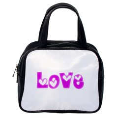 Pink Love Hearts Typography Classic Handbags (one Side) by yoursparklingshop