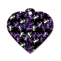 Purple Lizards Pattern Dog Tag Heart (one Side) by Valentinaart