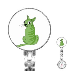 Green Cat Stainless Steel Nurses Watch by Valentinaart