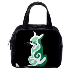 Green Abstract Cat  Classic Handbags (one Side) by Valentinaart