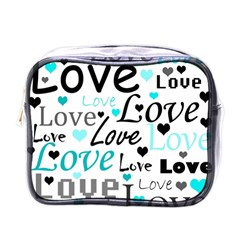 Love Pattern - Cyan Mini Toiletries Bags by Valentinaart