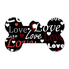 Red Love Pattern Dog Tag Bone (two Sides) by Valentinaart