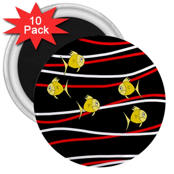 Five yellow fish 3  Magnets (10 pack) 