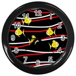 Five yellow fish Wall Clocks (Black)
