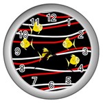 Five yellow fish Wall Clocks (Silver) 