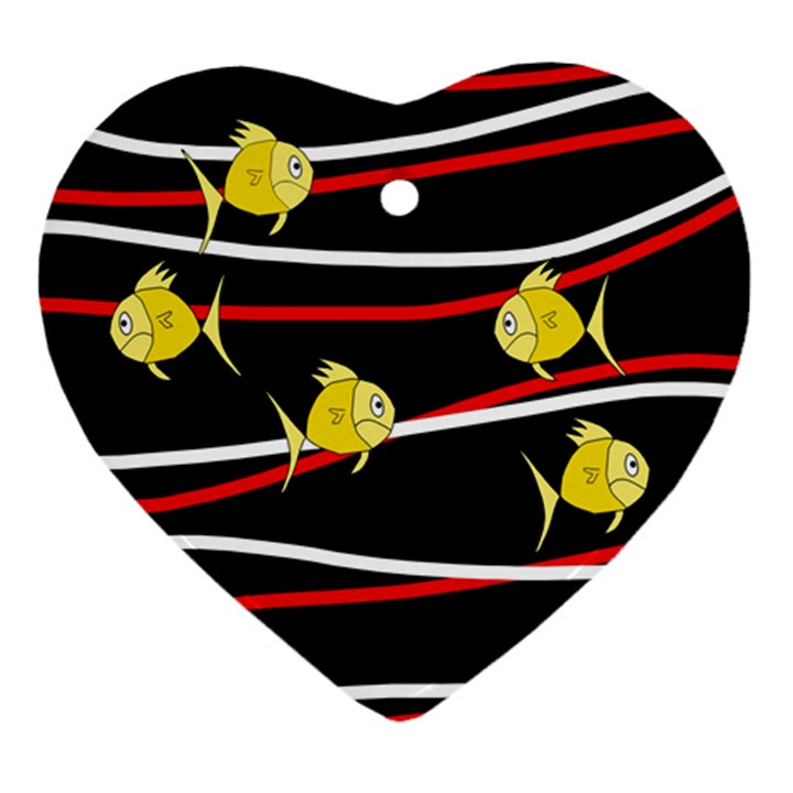 Five yellow fish Heart Ornament (2 Sides)