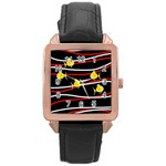 Five yellow fish Rose Gold Leather Watch 