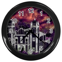 Fantasy Tropical Cityscape Aerial View Wall Clocks (black) by dflcprints