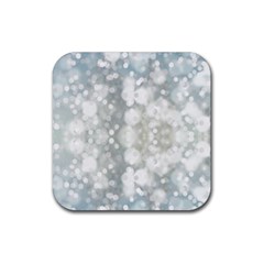 Light Circles, Blue Gray White Colors Rubber Coaster (square)  by picsaspassion