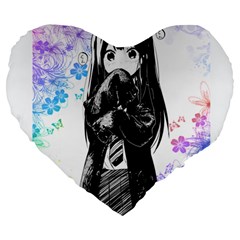 Shy Anime Girl Large 19  Premium Heart Shape Cushions by Brittlevirginclothing