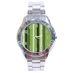 Greenery Stripes Pattern 8000 Vertical Stripe Shades Of Spring Green Color Stainless Steel Analogue Watch by yoursparklingshop