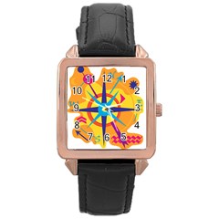 Orange Navigation Rose Gold Leather Watch  by Valentinaart