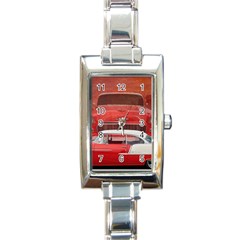 Classic Car Chevy Bel Air Dodge Red White Vintage Photography Rectangle Italian Charm Watch by yoursparklingshop