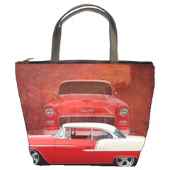 Classic Car Chevy Bel Air Dodge Red White Vintage Photography Bucket Bags by yoursparklingshop