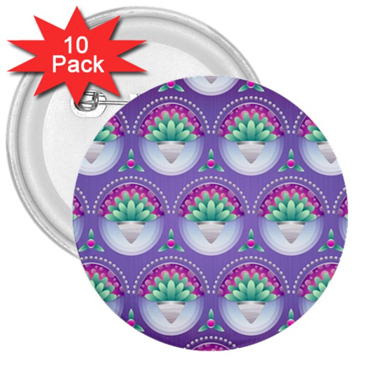 Background Floral Pattern Purple 3  Buttons (10 pack) 