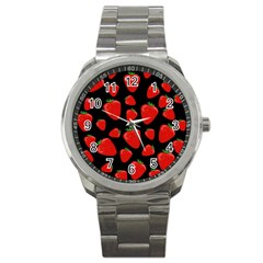 Strawberries Pattern Sport Metal Watch by Valentinaart