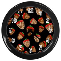 Chocolate Strawberries Pattern Wall Clocks (black) by Valentinaart