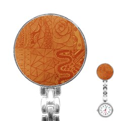 Burnt Amber Orange Brown Abstract Stainless Steel Nurses Watch by Amaryn4rt