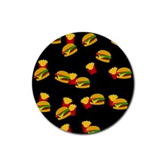 Hamburgers And French Fries Pattern Rubber Round Coaster (4 Pack)  by Valentinaart