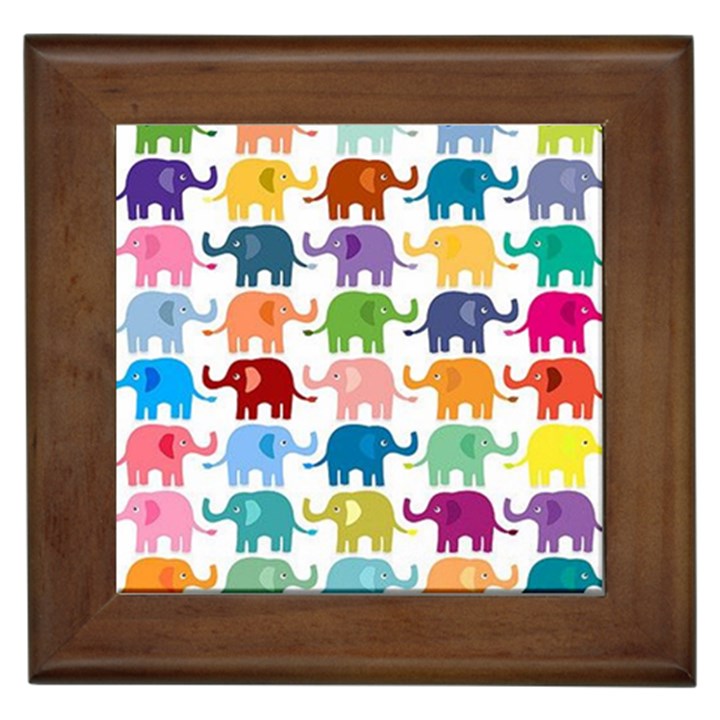 Cute colorful elephants Framed Tiles