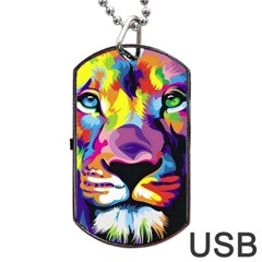 Colorful Lion Dog Tag Usb Flash (two Sides) by Brittlevirginclothing