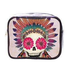 Tribal Hipster Colorful Skull Mini Toiletries Bags by Brittlevirginclothing