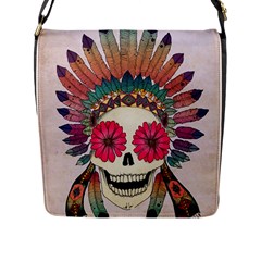 Tribal Hipster Colorful Skull Flap Messenger Bag (l)  by Brittlevirginclothing