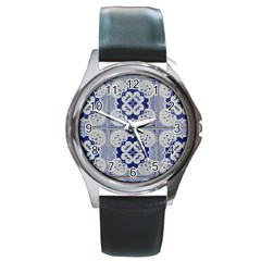 Ceramic Portugal Tiles Wall Round Metal Watch by Amaryn4rt