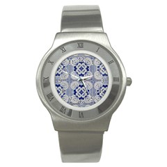 Ceramic Portugal Tiles Wall Stainless Steel Watch by Amaryn4rt