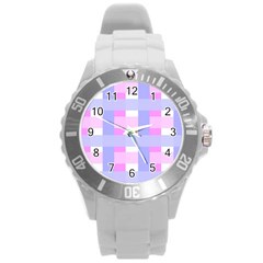 Gingham Checkered Texture Pattern Round Plastic Sport Watch (l) by Nexatart