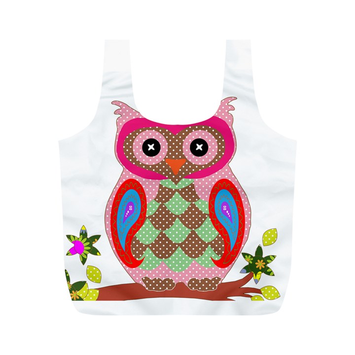 Owl Colorful Patchwork Art Full Print Recycle Bags (M) 