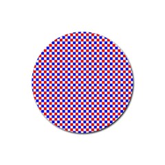 Blue Red Checkered Rubber Coaster (round) 
