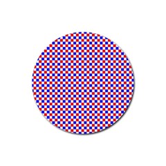 Blue Red Checkered Rubber Round Coaster (4 Pack)  by Nexatart